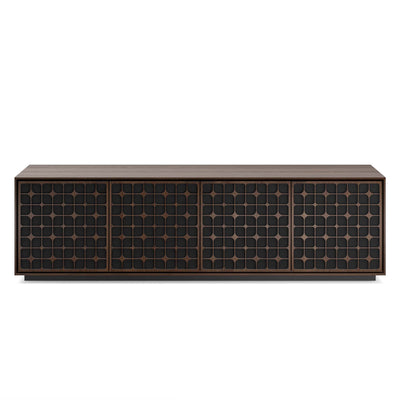 BDI elements constellation low media cabinet in toasted oak finish on white background 