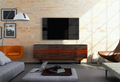 BDI Corridor 8179 Chocolate Stained Walnut with TV mounted on wall GALLERY